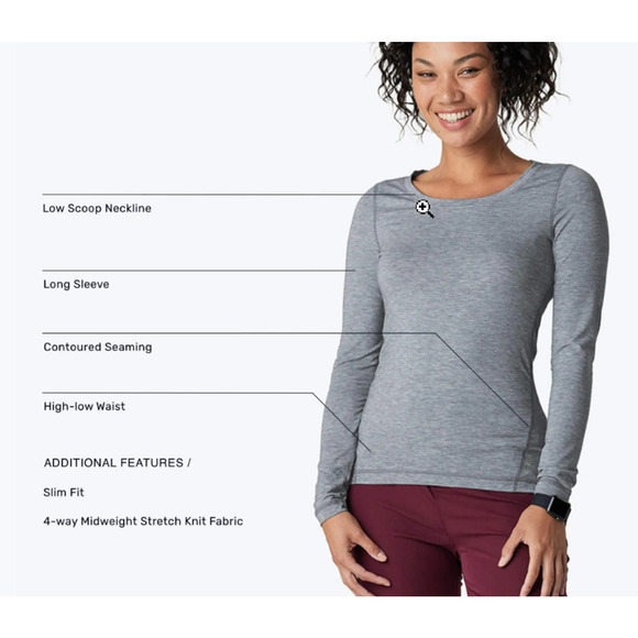 TWO - Grey and Blue - Medelita Long Sleeve Under Scrub Top Mid Weight‎ Tee Small - Picture 1 of 3
